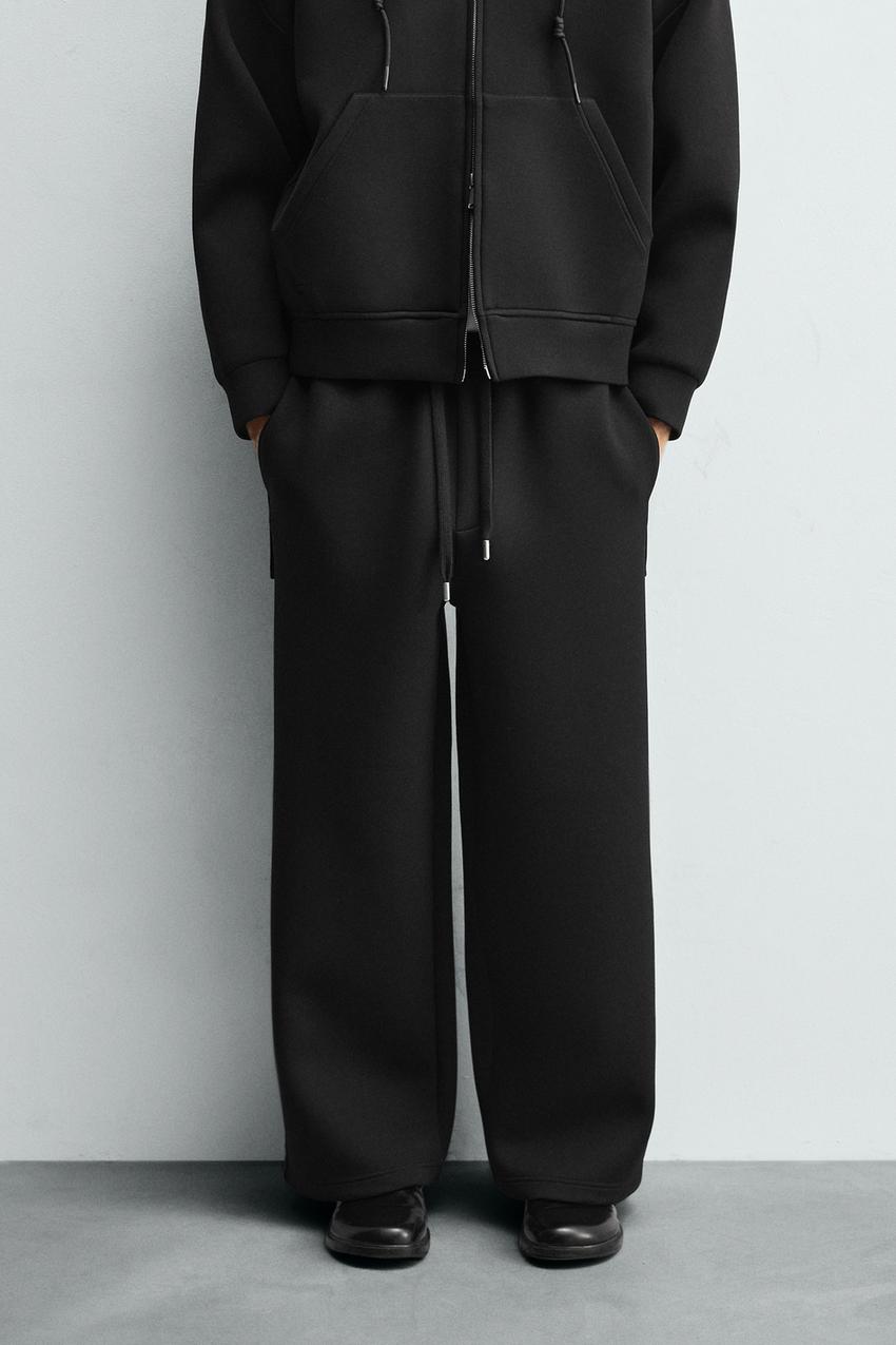 Zara Calças Jogger Técnicas De Perna Larga Preta