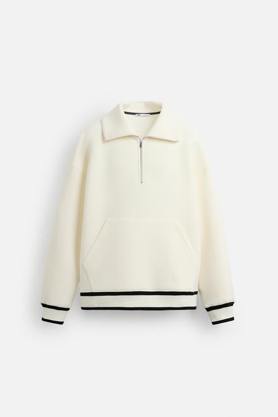 Zara Blusão Com Gola E Efeito de Correr Branco Marfim