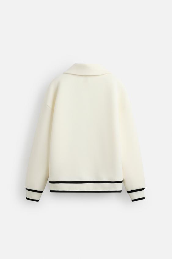 Zara Blusão Com Gola E Efeito de Correr Branco Marfim