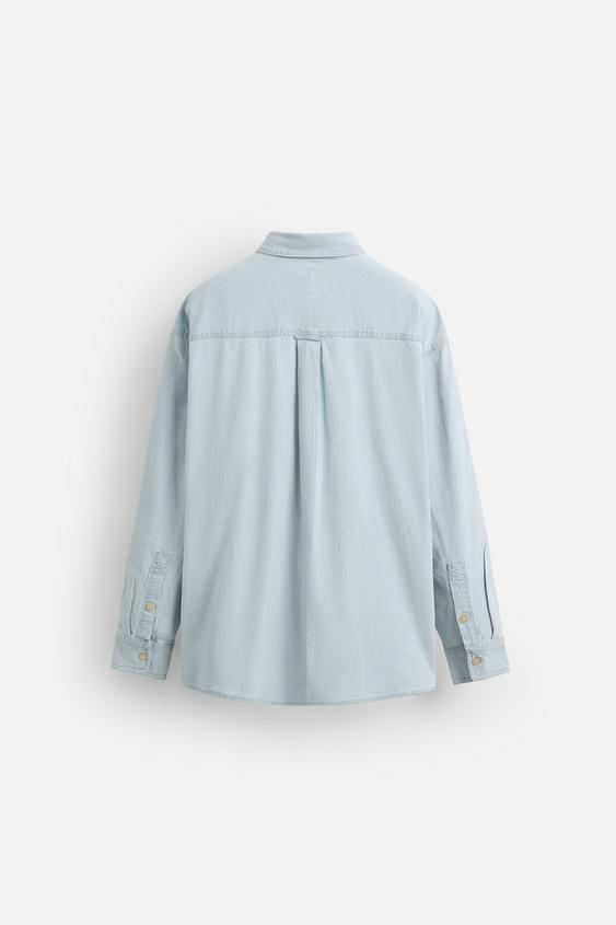 Zara Camisa Com Logotipo Bordado Azul