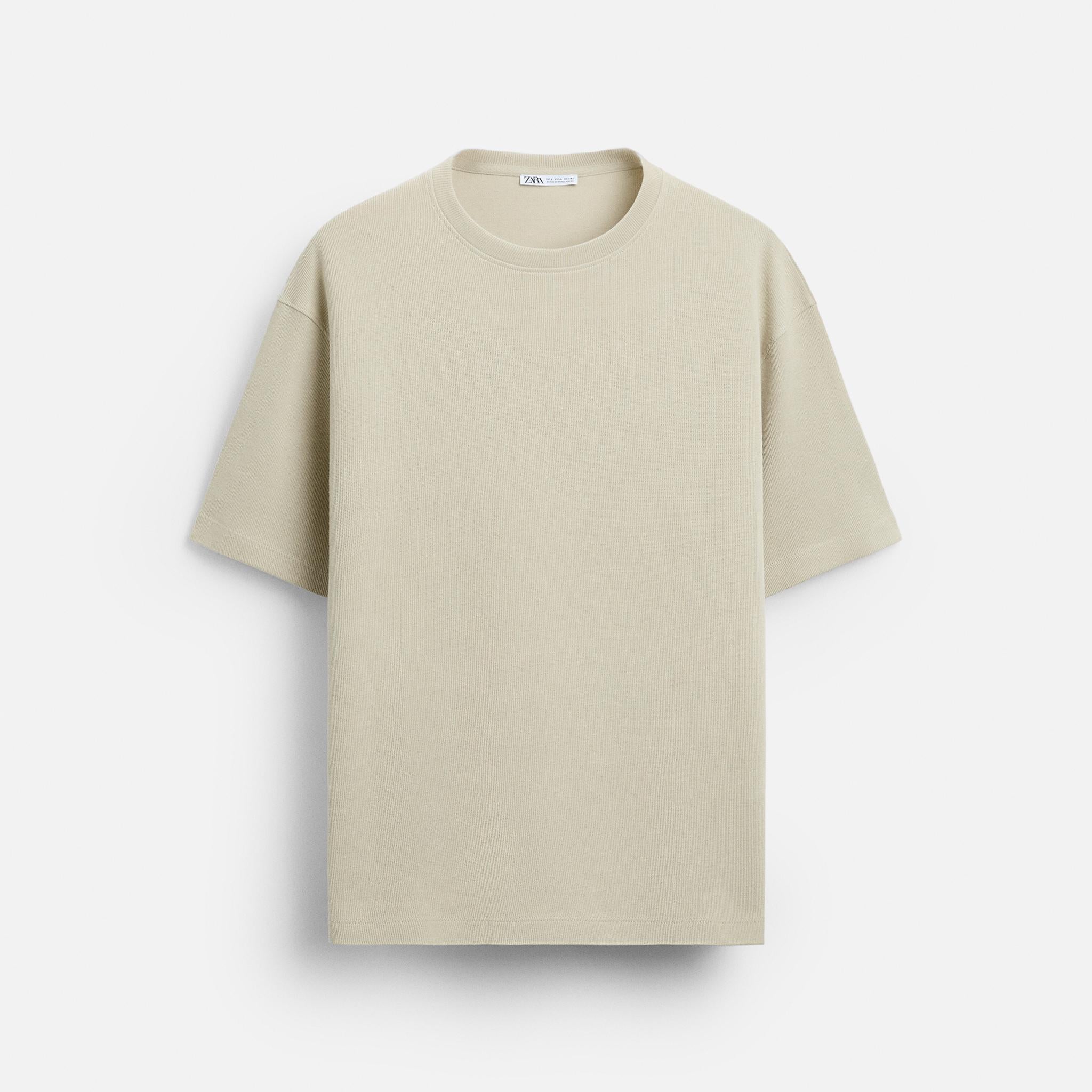 Zara T-Shirt Nervuras Touch Areia Claro