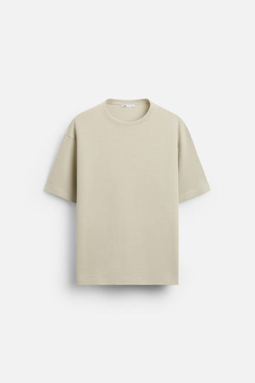 Zara T-Shirt Nervuras Touch Areia Claro