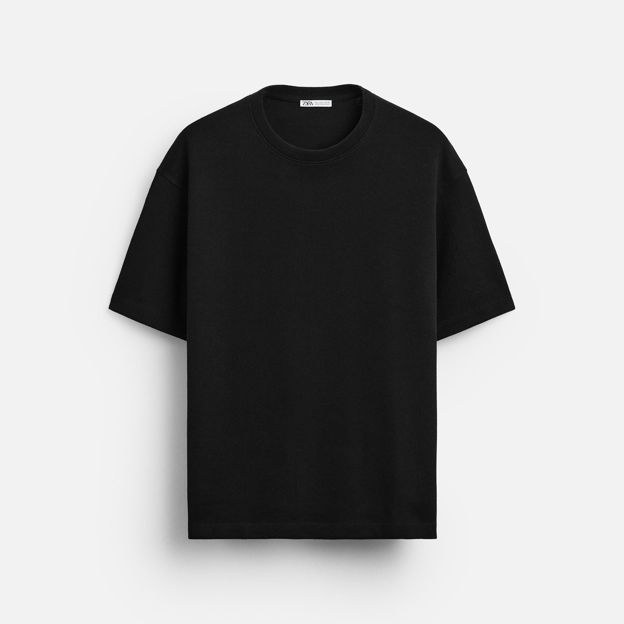 Zara T-Shirt De Nervuras Touch Preta