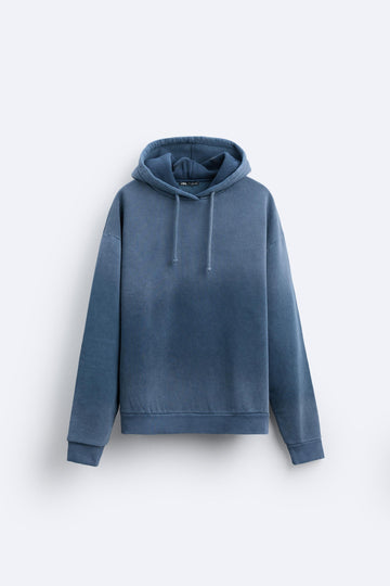 Zara Hoodie Simples Lavada Azul