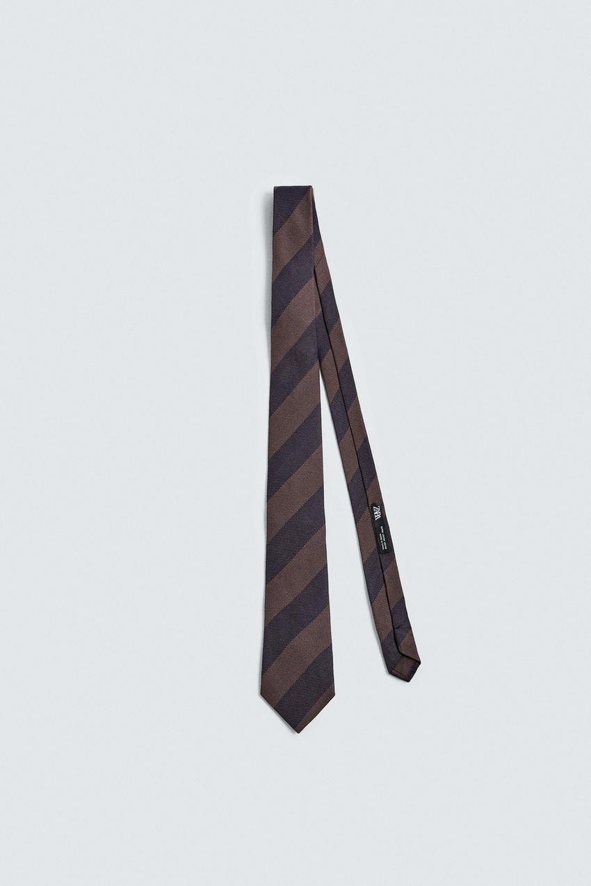 Zara  Gravata  De Estutura Seda Jacquard Azul Castanho