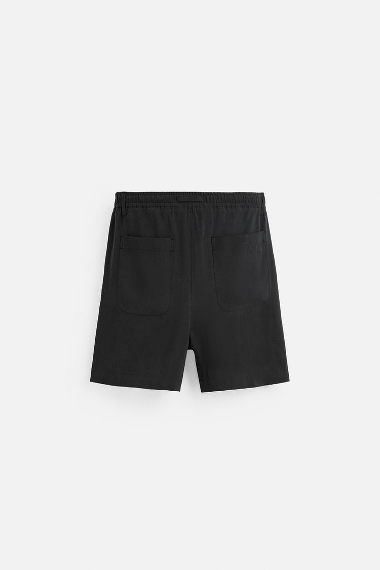 Zara Calções Bermuda 100% Linho Preto