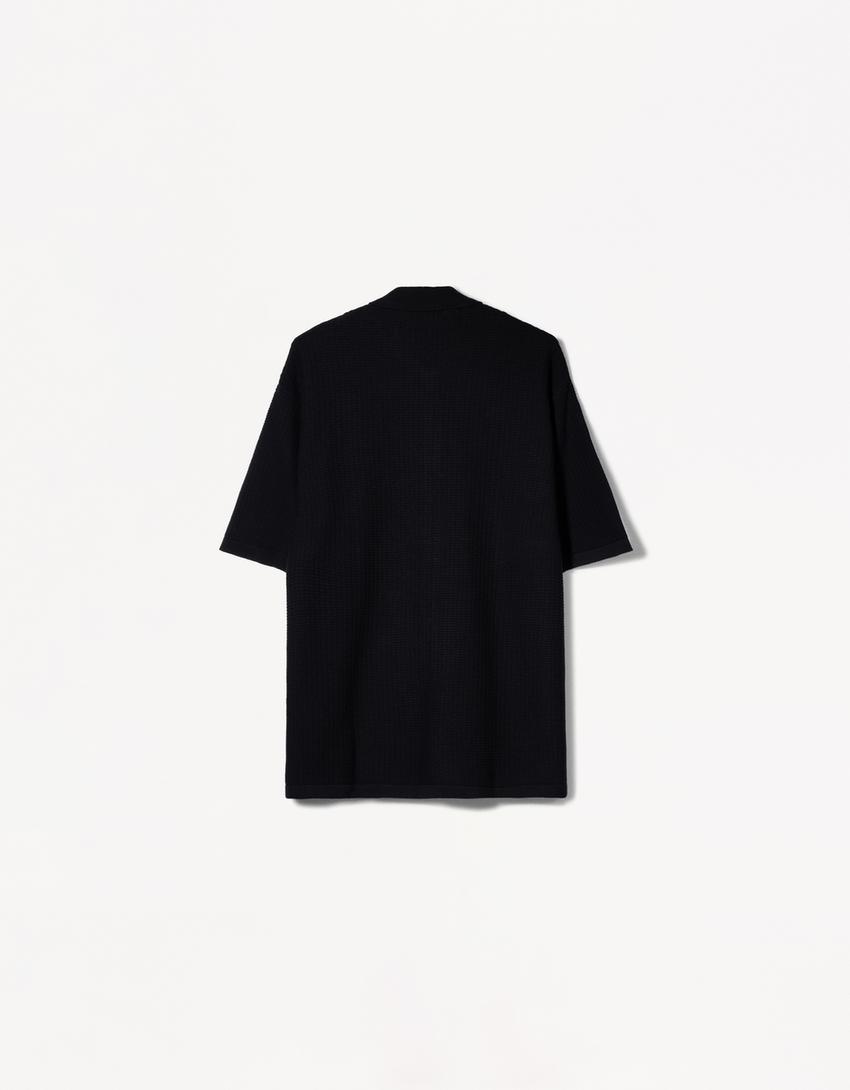 Bershka Camisa Manga Curta Estrutura Preta