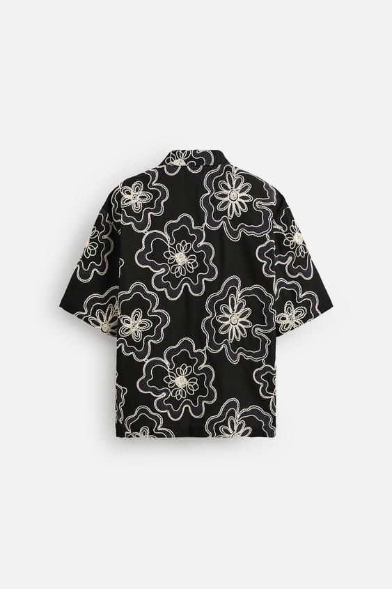 Zara Camisa Com Bordado Texturizado Preta