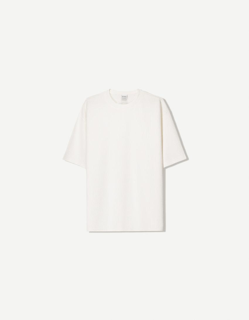 Bershka T-shirt De Manga Curta Em Seersucker Branca