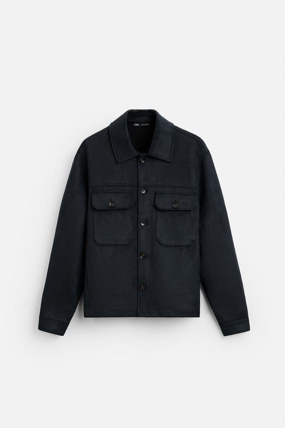 Zara  Casaco Com Efeito Carmurca Azul Marinho