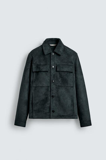 Zara Camisa Com Efeito Camurça Azul Marinho