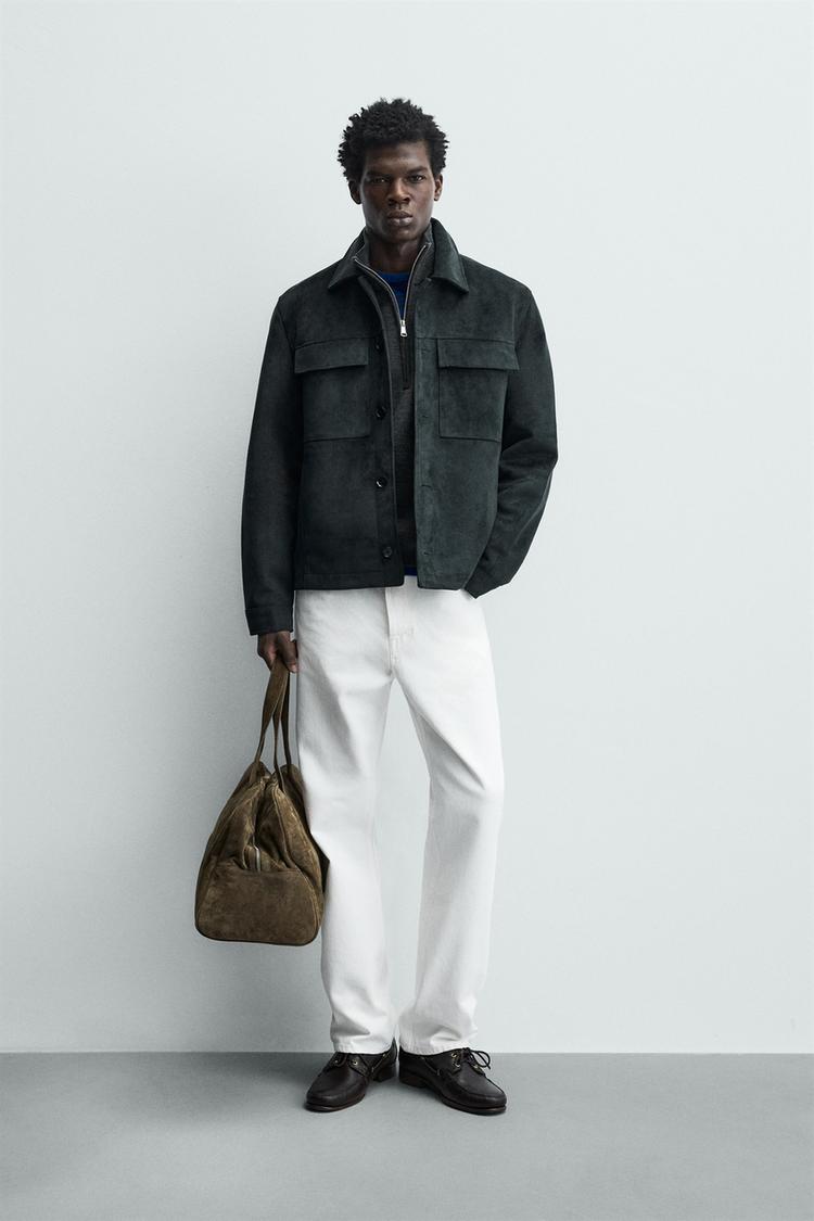Zara Camisa Com Efeito Camurça Azul Marinho