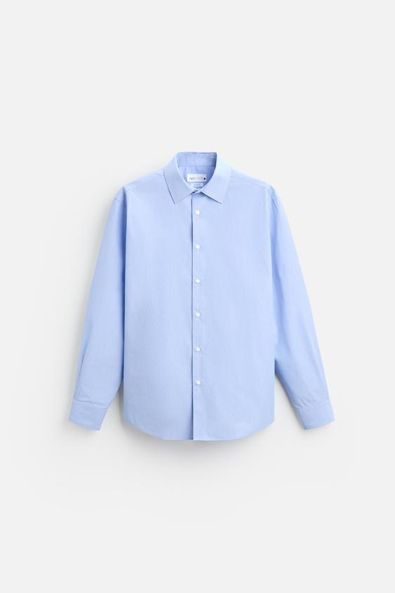 Zara Camisa Easy Care As Riscas Azul e Branco