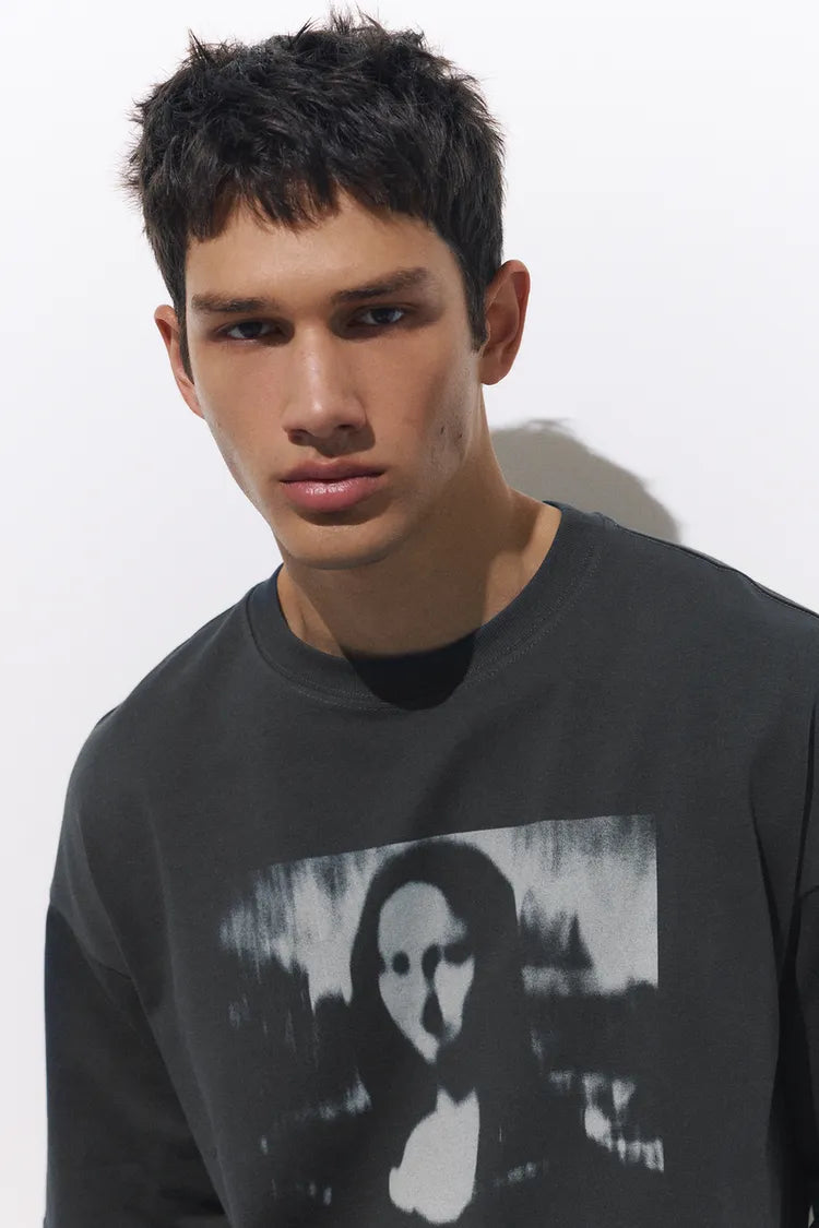 Pull&Bear T-shirt Mona Lisa Cinza Escuro