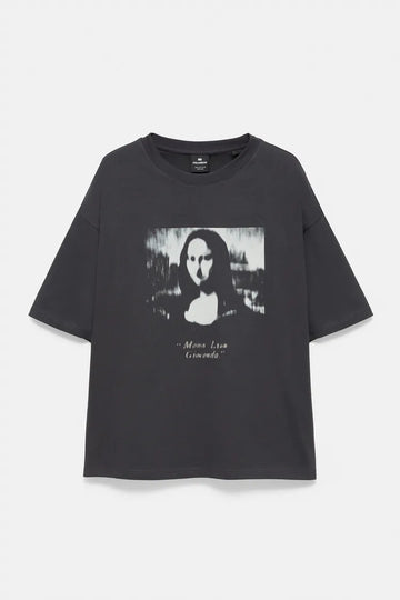 Pull&Bear T-shirt Mona Lisa Cinza Escuro