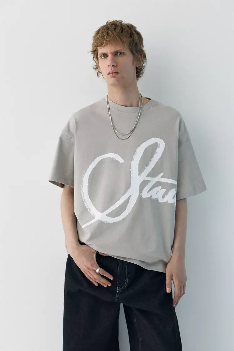 Pull&Bear T-shirt Grafitti Cinza