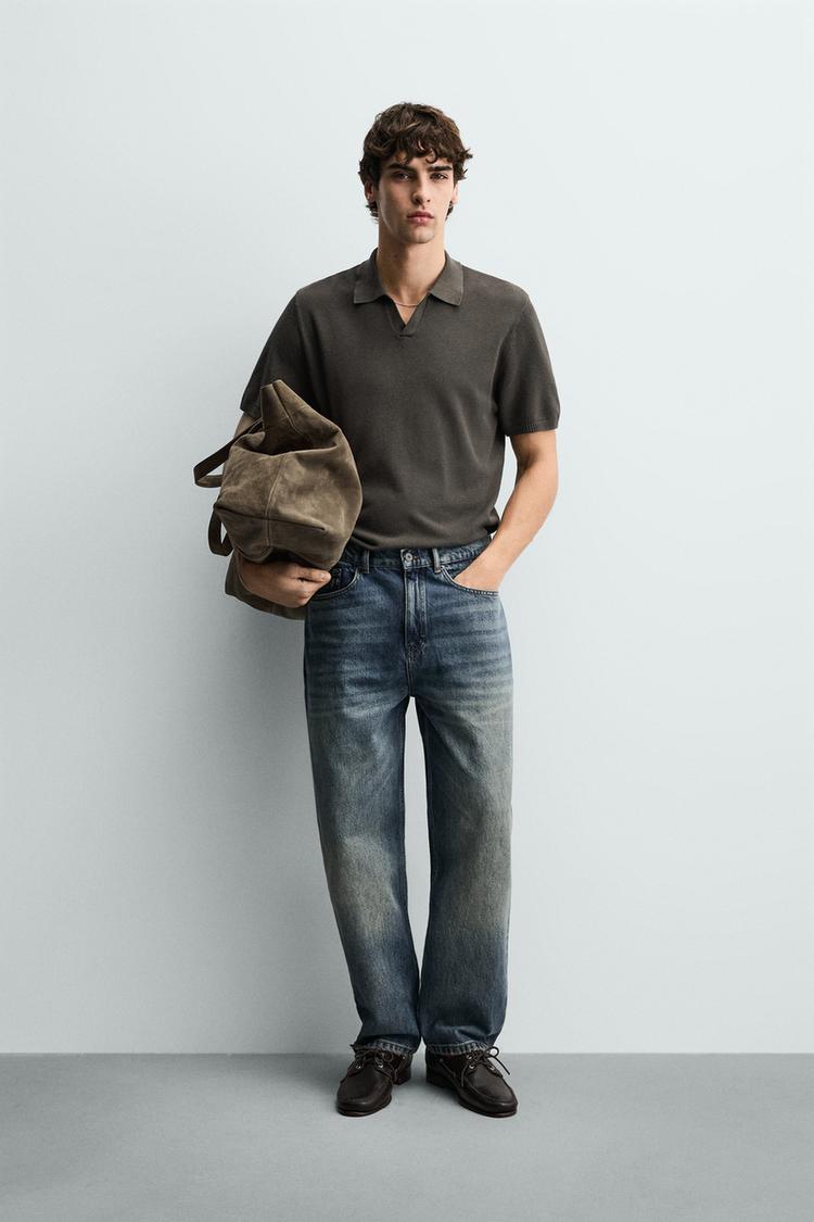 Zara Polo de Malha Regular Fit Cinza Antracite
