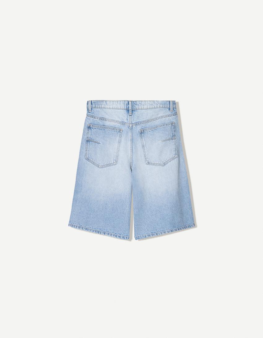 Bershka Calções  Denim Baggy Azul Lavado