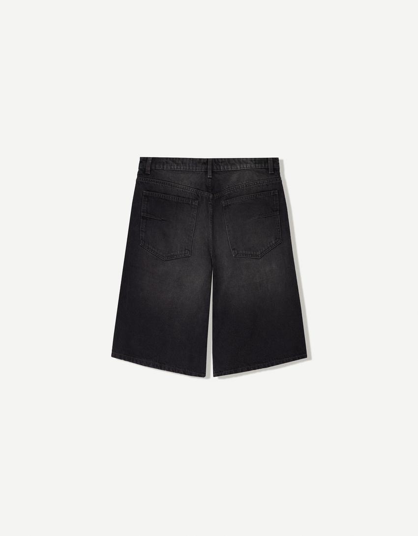 Bershka Calções Denim Baggy Preto