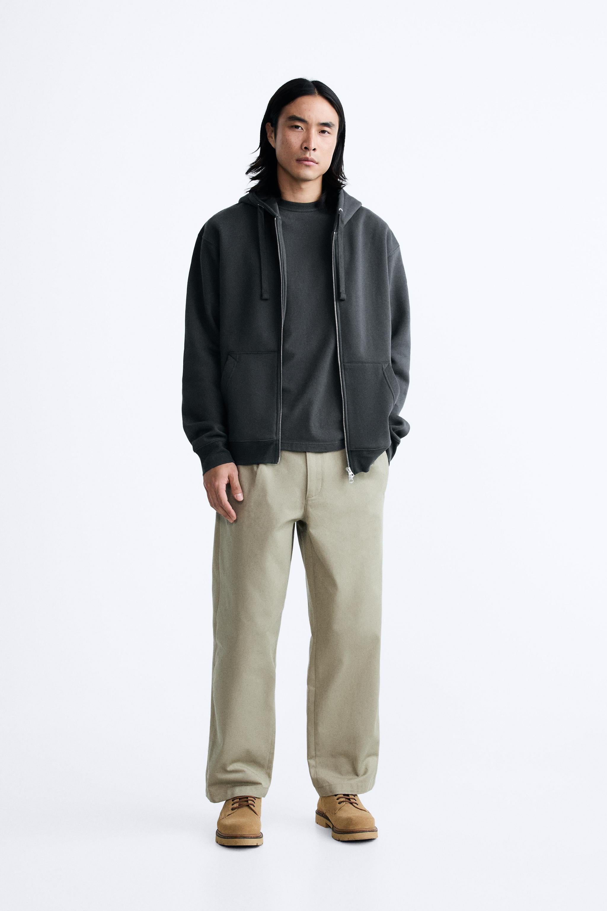 Zara Hoodie Com Fecho de Ziper E Capuz Cinza – DNA Store