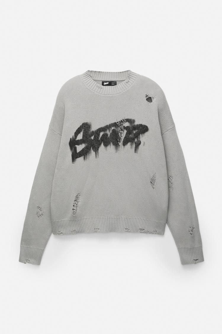 Pull&Bear Blusão Com Rasgões Grafitti STWD Cinza