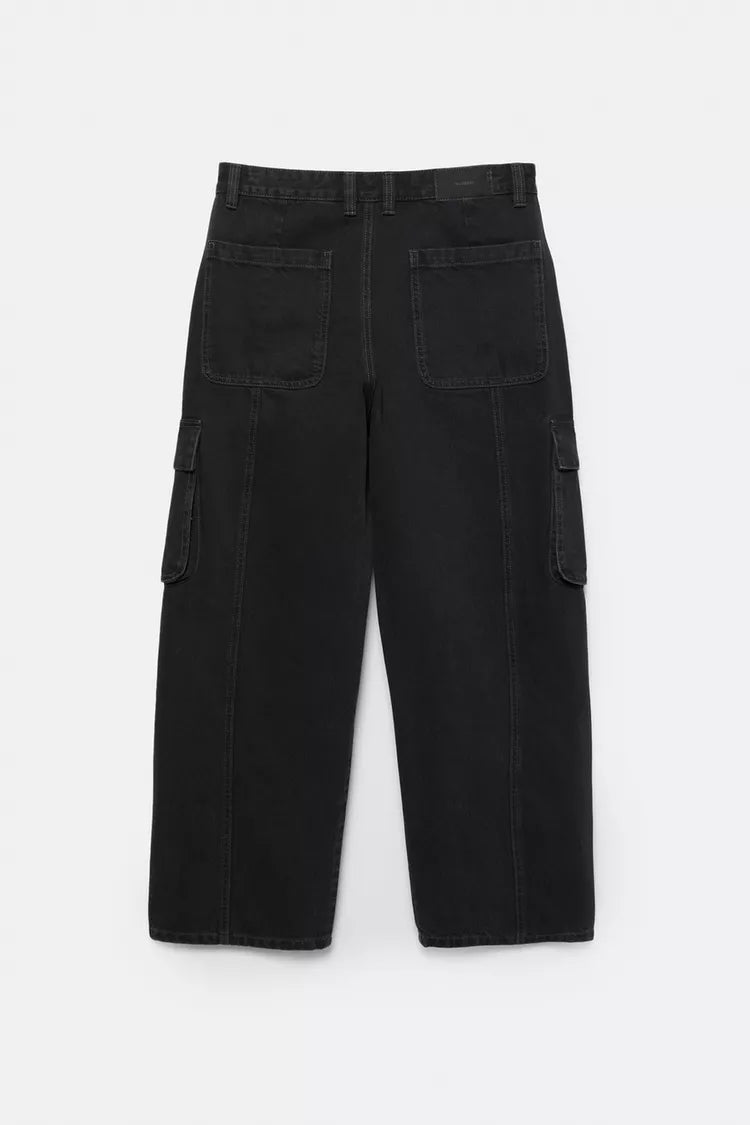 Pull Bear Calças Jeans Cargo Baggy Preta