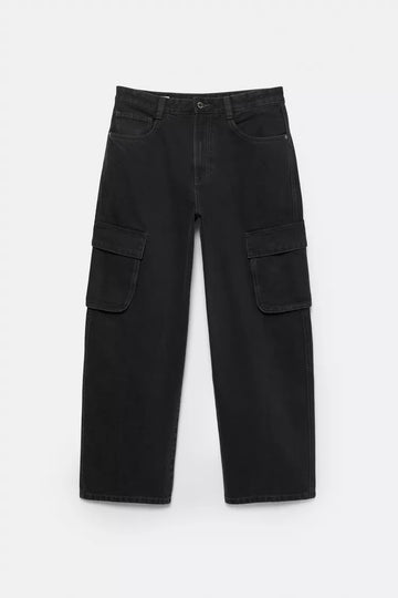 Pull Bear Calças Jeans Cargo Baggy Preta