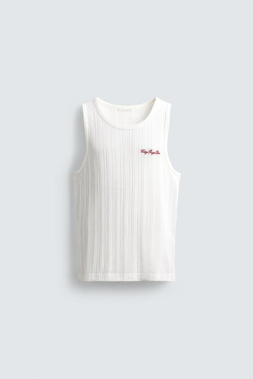 Zara Manga Cava Tank Rib Bordada