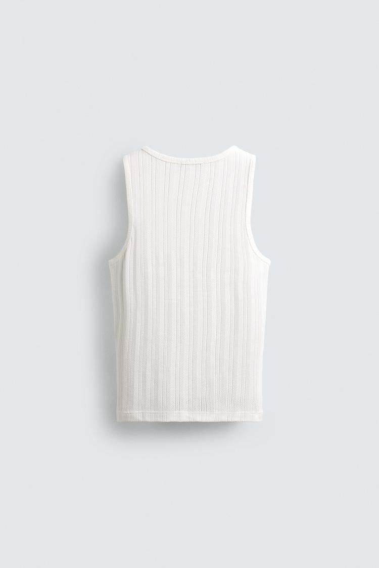 Zara Manga Cava Tank Rib Bordada