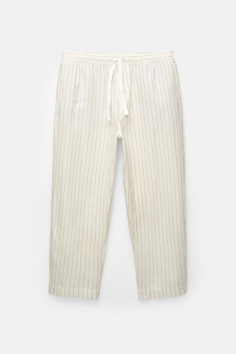 Pull&Bear Calças Jogger As Riscas De Linho Branca