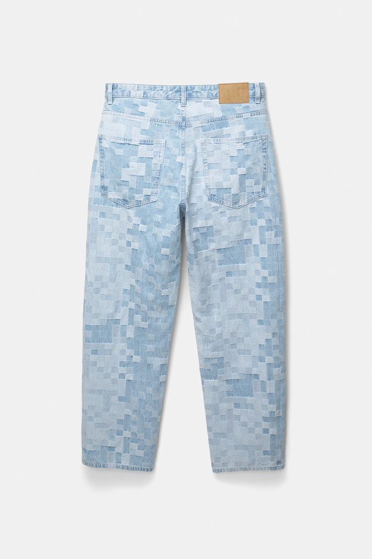Pull&bear  Calças Jeans Baggy Com Quadrados STWD Azul