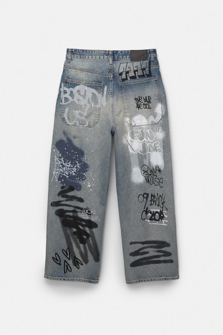 Pull&bear Calças Jeans Skater Graffiti STWD Azul Palido