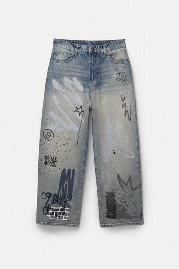 Pull&bear Calças Jeans Skater Graffiti STWD Azul Palido