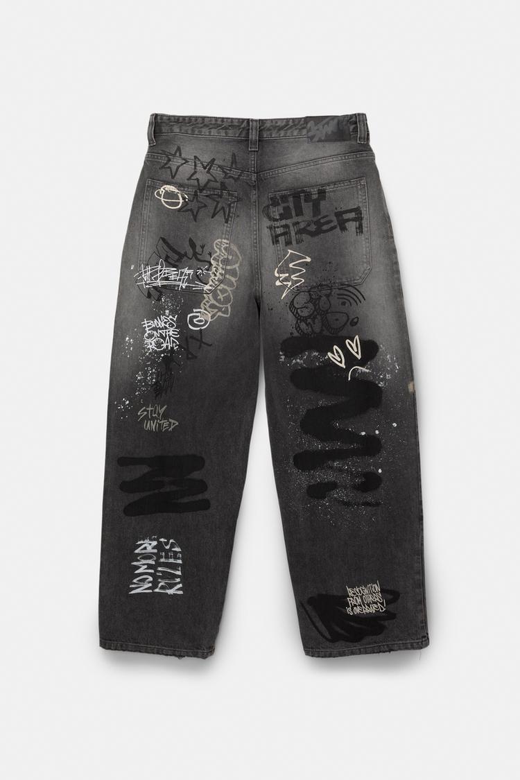 Pull&bear Calças Jeans Skater Graffiti STWD Preto Lavado