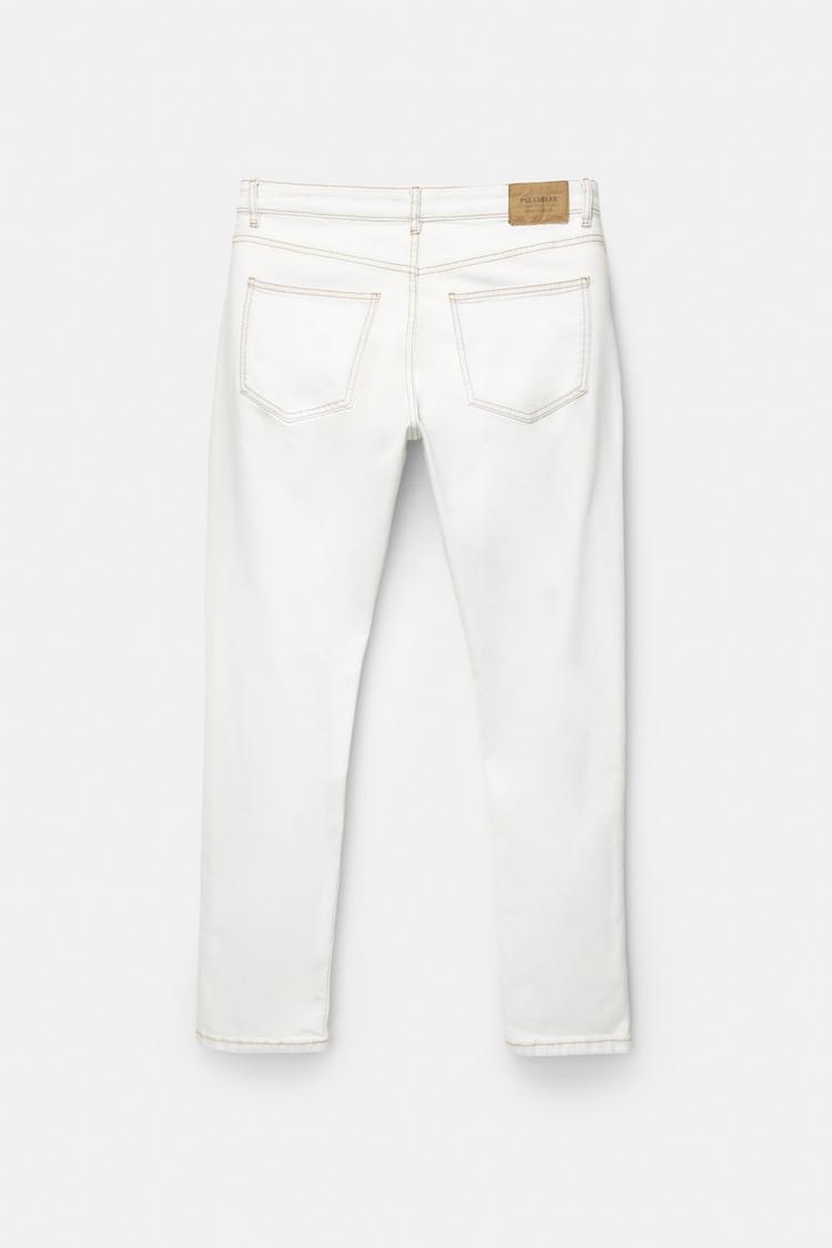 Pull&bear Calças Jeans Slim Fit Com Detalhes De Costura Branco Azulado
