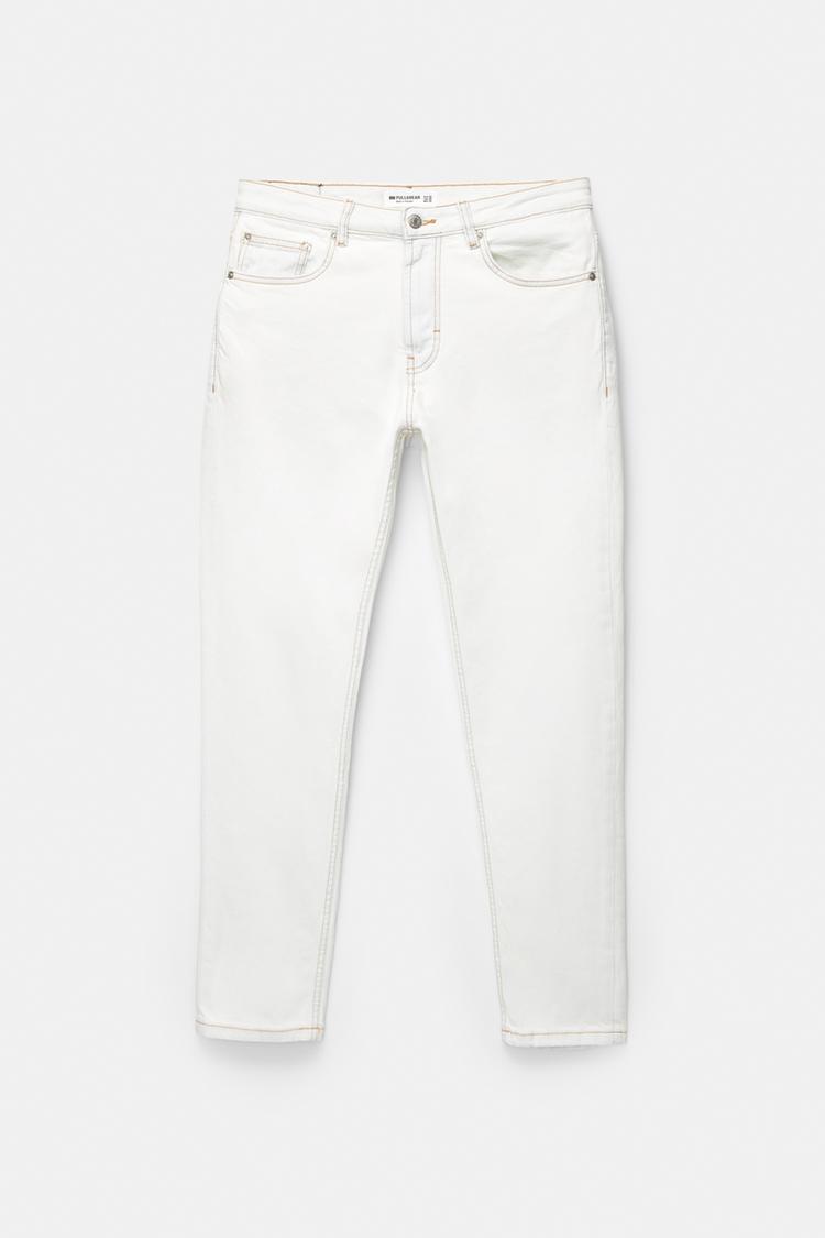 Pull&bear Calças Jeans Slim Fit Com Detalhes De Costura Branco Azulado