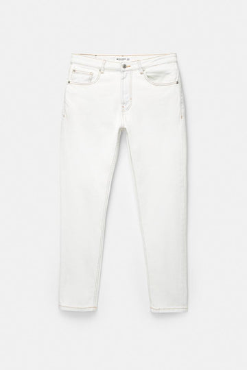 Pull&bear Calças Jeans Slim Fit Com Detalhes De Costura Branco Azulado