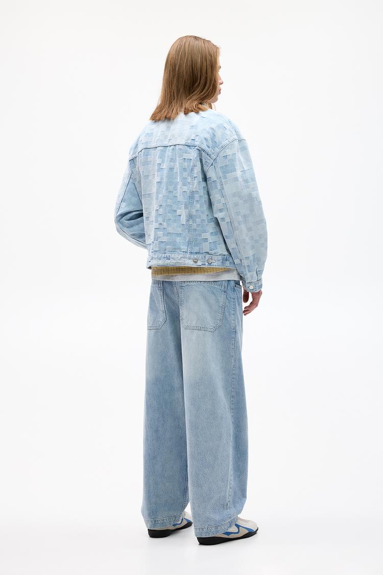 Pull&bear Casaco Jeans Com Quadrados STWD Azul