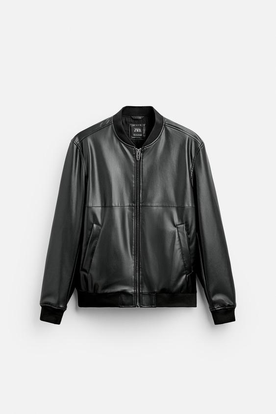 Zara Bomber Com  Efeito De Pele Preto