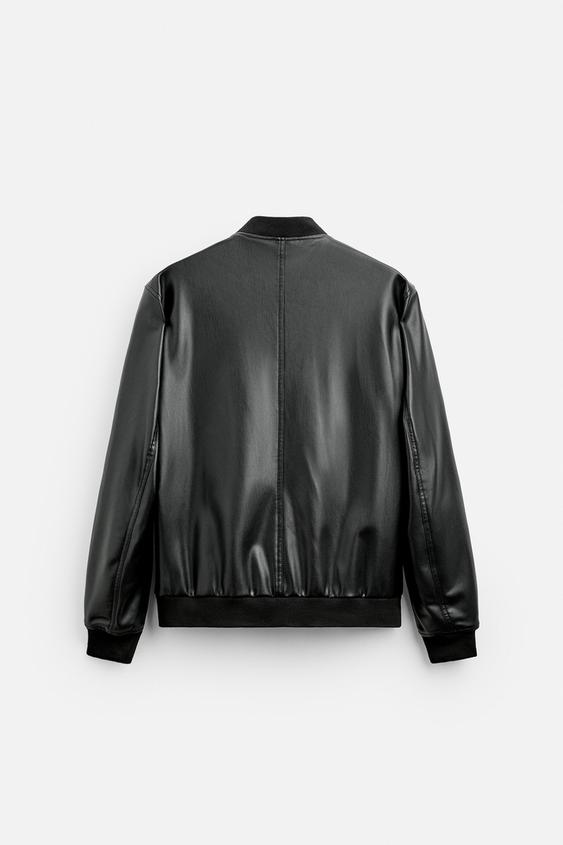 Zara Bomber Com Pele De Pele Preto