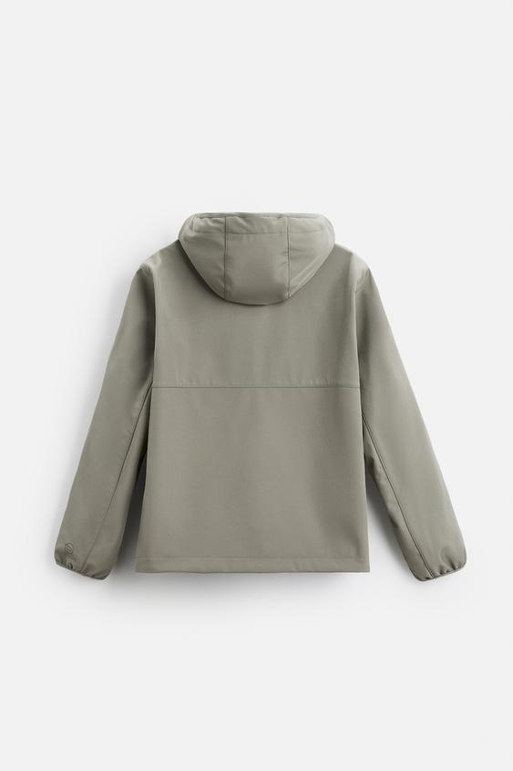 Zara Casaco Técnico Com Capuz Verde-Cinzento