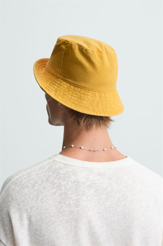 Zara Chapéu Bucket De Logo Amarelo