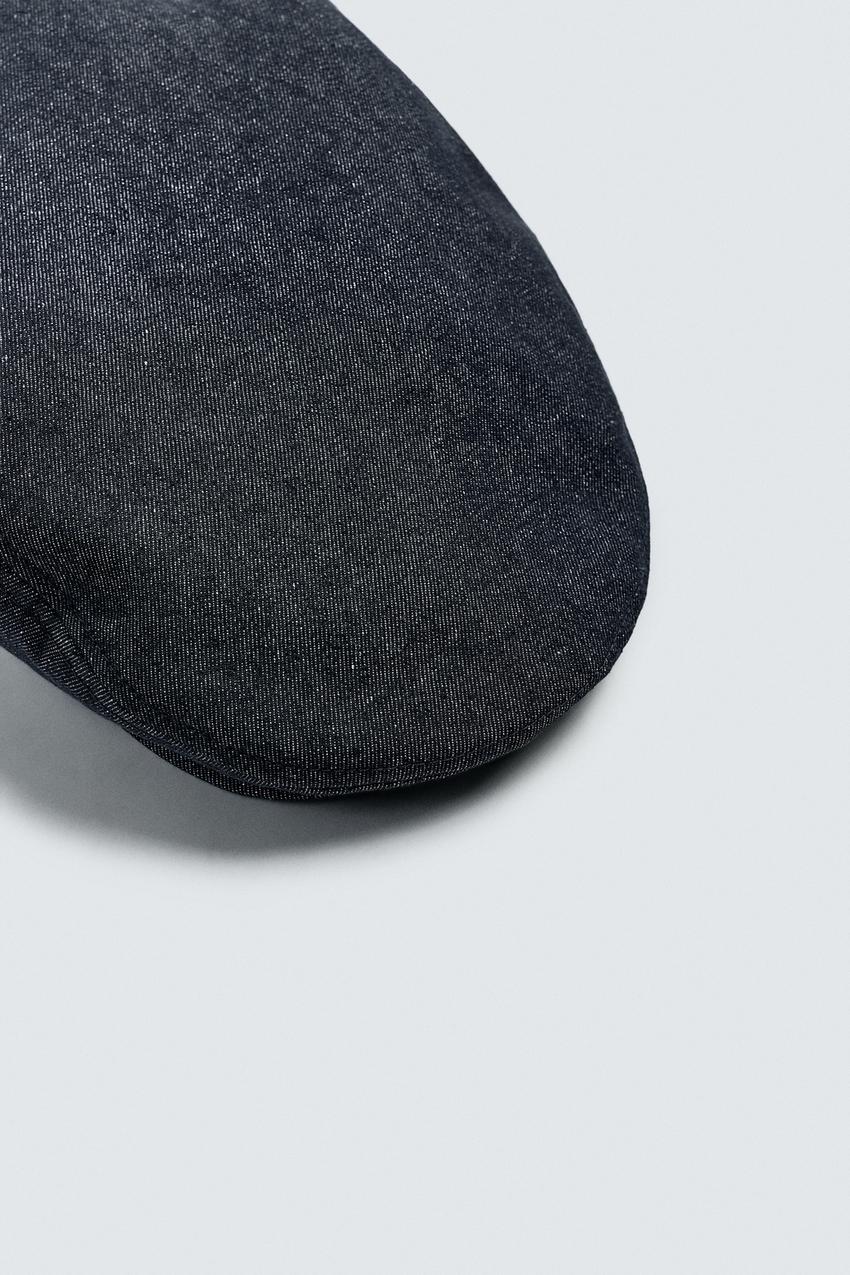 Zara Boina Jeans de Algodão Azul Escuro