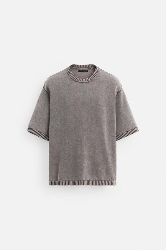 Zara T-shirt De Malha Lavada Lilas