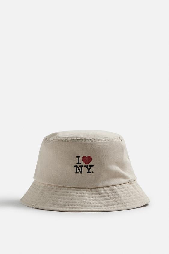 Zara Chapeu Bucket De Estampa I Love New York Crème