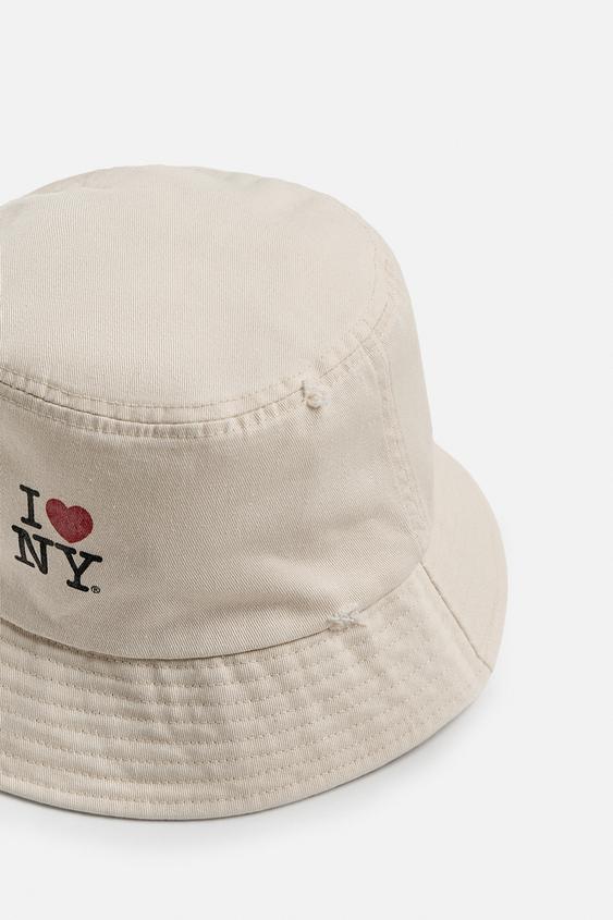 Zara Chapeu Bucket De Estampa I Love New York Crème