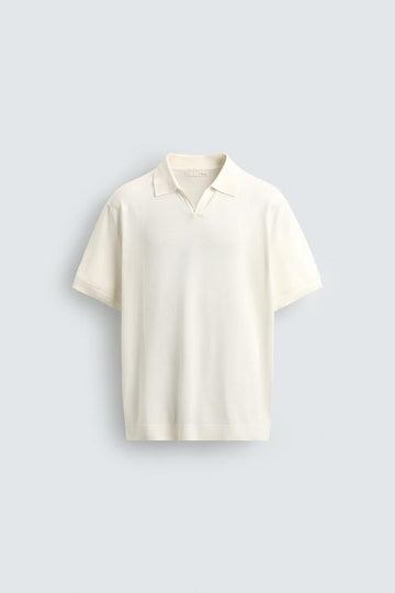 Zara Polo de Malha Regular Fit Branco Cru