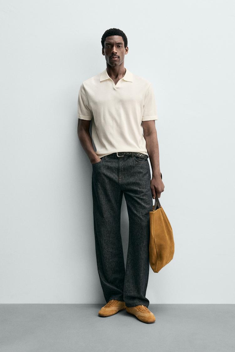 Zara Polo de Malha Regular Fit Branco Cru