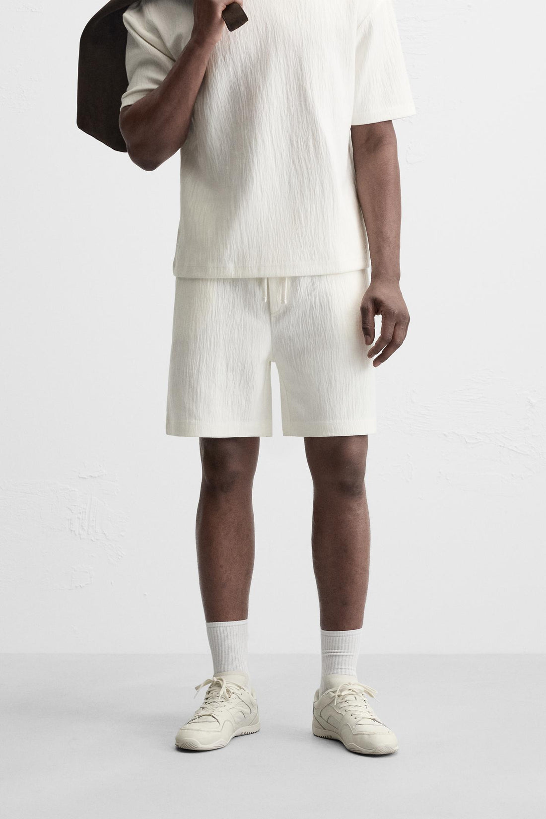 Zara Calções Bermuda Jogger Com  Estrutura Branco Marfim