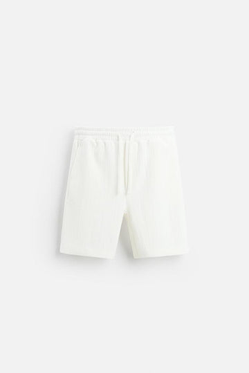 Zara Calções Bermuda Jogger Com  Estrutura Branco Marfim